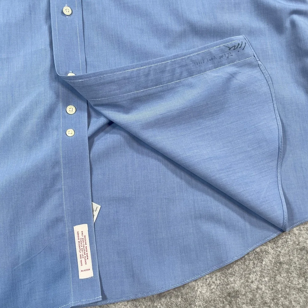 Brooks Brothers Mens Button Down 17.5 35 Regular Fit Non-Iron French Cuff Blue